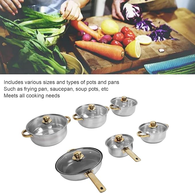 12pcs Pots and Pans Set, Stainless Steel Induction Kitchen Cookware Set with Detachable Handle, Dishwasher Non Stick Cooking Set with Frying Pan, Saucepans, Stockpots (Gold