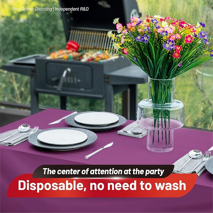 Plastic Table Cloth, 110 Ft X 54 in Plastic Table Cloth Disposable Purple Tablecloth with Any Cut Sliding Cutters Premium PEVA Disposable Tablecloth for Picnics, Parties, Birthdays, Festivals