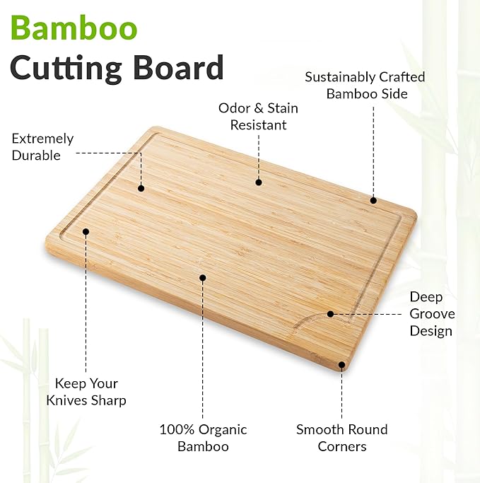 GR Kraft Stainless Steel & Bamboo Double-Sided cutting boards non toxic, Durable, Knife-Friendly Design, Microplastic-free, large cutting board Chopping Meat, Fish, Chicken, Bread, Fruits & More