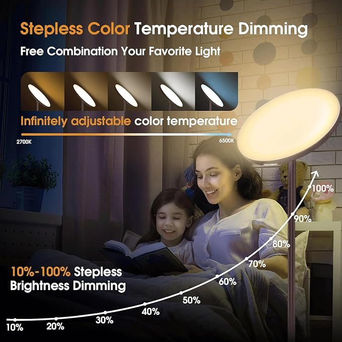 hanaking Floor Lamp, 30W/2600LM Super Bright Floor Lamp with Remote Control, Stepless Adjust Color Temperatures and Brightness, Torchiere Standing Lamp for Living Room Bedroom Office