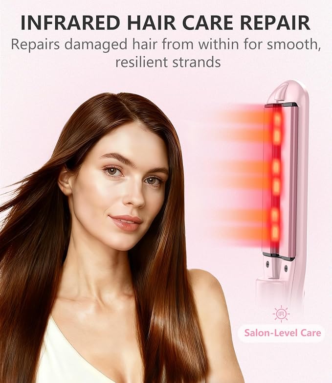 Steam Hair Straightener, 4-in-1 Steam Infared Straightener and Curler for Women, 1.5-inch Steam Flat Iron Hair Straightener for Long Thick Hair, Nourish & Smooth, Reduce Damage, Dual Voltage