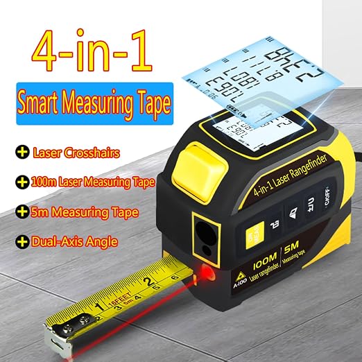 tape measure 4-in-1 laser Digital Measuring Tape & 40m/131ft Laser Distance Meter & with 16ft/5m & Crosshair markings & Dual-axis electronic level,Display On Backlit LCD Screen