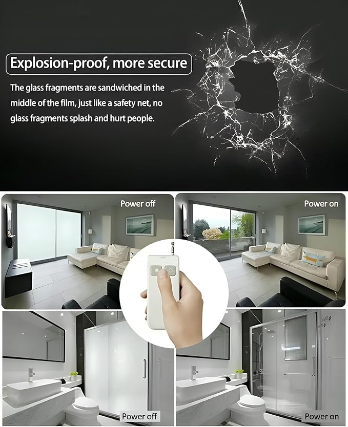 (59.5" x 118.5") Window Privacy Film | PDLC Switchable, Window Film | Smart Film for Windows and Home Office Window | Adhesive Privacy Film | Heat Insulation UV Blocking - Clear to Opaque