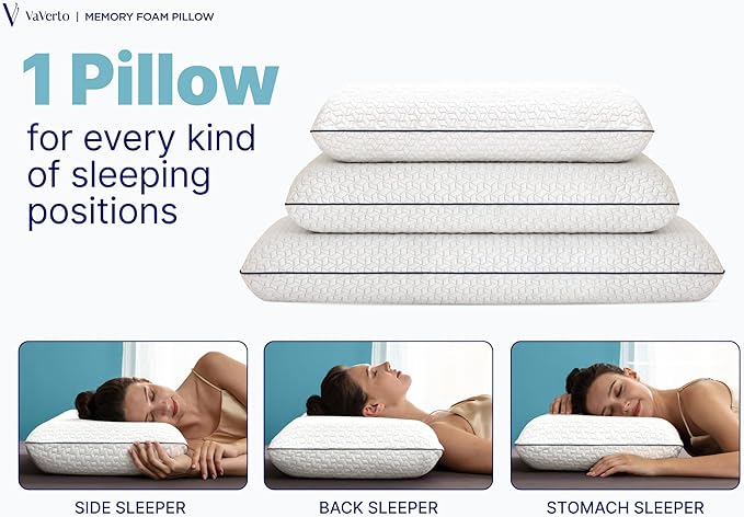Cooling Gel Memory Foam Pillows - 1-Pack - Standard Size Memory Foam Pillow For Sleeping - Firm Pillow - Back, Stomach & Side Sleeper - Shoulder & Back Pain Relief - Washable, Bamboo Viscose Cover