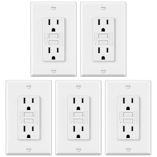 ELECTECK 5 Pack GFCI Outlets 15 Amp, Non-Tamper Resistant, Decor GFI Receptacles with LED Indicator, Ground Fault Circuit Interrupter, Wallplate Included, ETL Listed, White