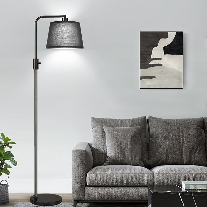 Nintiue [Upgraded] Dimmable Floor Lamp, 1000 Lumens LED Edison Bulb Included, Black Shade, Modern Arc Standing Tall Floor Lamp for Living Room Bedroom Office Dining Room