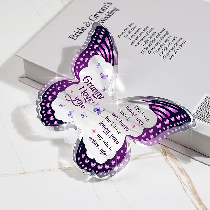 Gifts for Granny for Grandma, Mothers Day Granny Gifts, Best Granny Gift from Grandchild - Butterfly Acrylic Plaque for Birthday Christmas Valentines Mothers Day