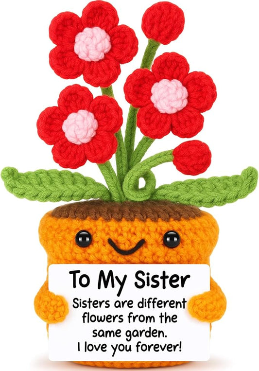 Agantree art Sister Gifts for Mothers Day Birthday Graduation Crochet Flowers for Women Big Little Older Unbiological Soul Sister in Law Sisters are Different Flowers, Flower Desk Decoration