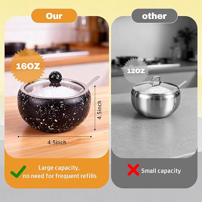 holoith Sugar Container with Glass Lid and Spoon, 16oz Snowflake pattern Stainless Steel Sugar Bowl for Coffee Bar Station Accessories Kitchen Storage for Salt, Candy, Coffee Bean (Black)