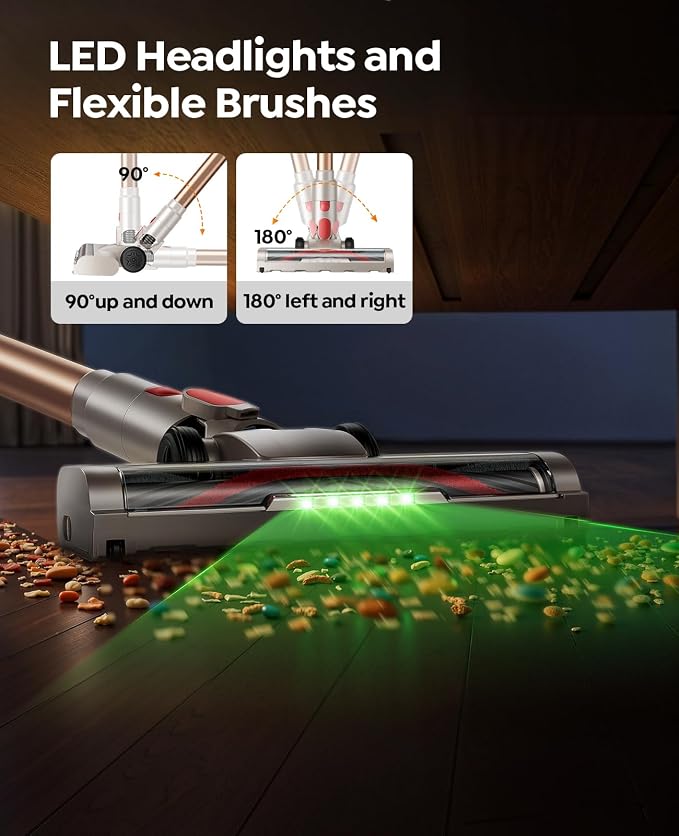 Cordless Vacuum Cleaner 550W 45KPA, 50Mins Stick Vacuum Cordless Rechargeable with 90° Folding Tube, Adjustable Height, Anti-tangle Brush, Wall-Mount, Handheld Vacuum Cleaner for Home/Pet Hair/Floors