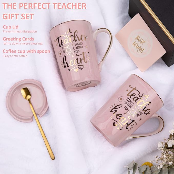 Unique Teacher Appreciation Gifts for Women - Best Teachers Mug for Teachers from Student, 14Oz Pink Marble Ceramic Gold Print Teacher Cup, End of Year Birthday Retirement Graduation, Nice Gift Boxed