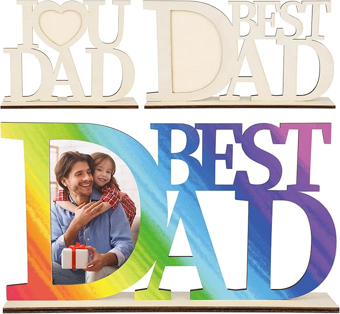 COCHIE DIY Unfinished Father's Day Photo Frame Wood Crafts to Paint, 2 Picture Frame Painting Craft Kit, Wooden Crafts Classroom Activities, Best Gift for Dad from Daughter, Son (Dad)