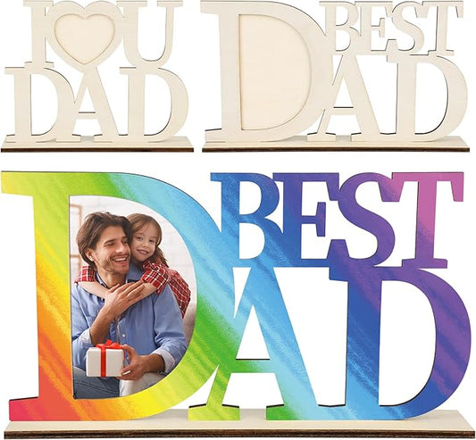 COCHIE DIY Unfinished Father's Day Photo Frame Wood Crafts to Paint, 2 Picture Frame Painting Craft Kit, Wooden Crafts Classroom Activities, Best Gift for Dad from Daughter, Son (Dad)