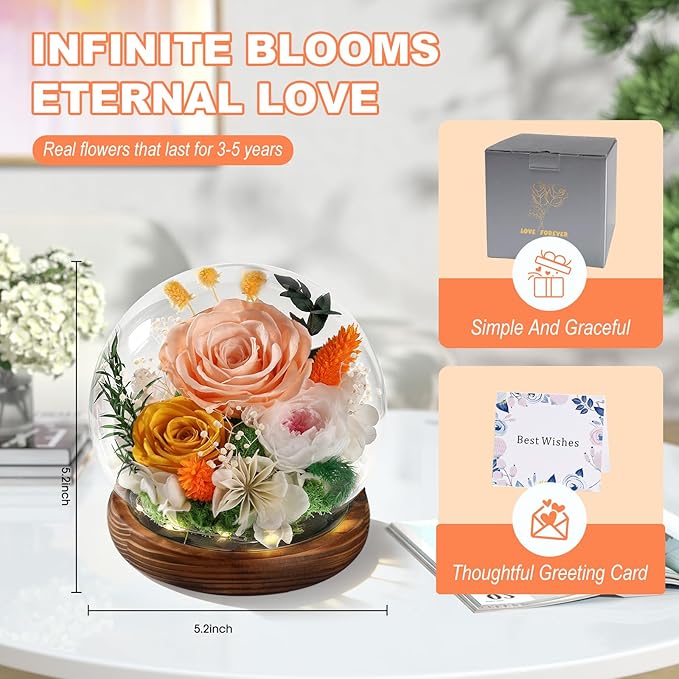 FIACO Mother‘s Day Mothers Gifts for Mom Birthday Gifts for Women Preserved Flowers in Glass Dome Long-Lasting Eternal Fresh Roses for Her Grandma Wife Daughter Forever Flowers for Delivery Prime