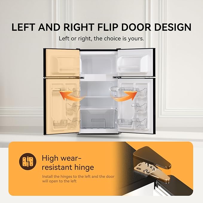 Mini Fridge with Freezer 3.2 Cu.Ft. 2 Door Refrigerator and Freezer Small Fridge for Bedroom Home Office Dorm, Small Drink Chiller, 37 dB Low Noise, Black