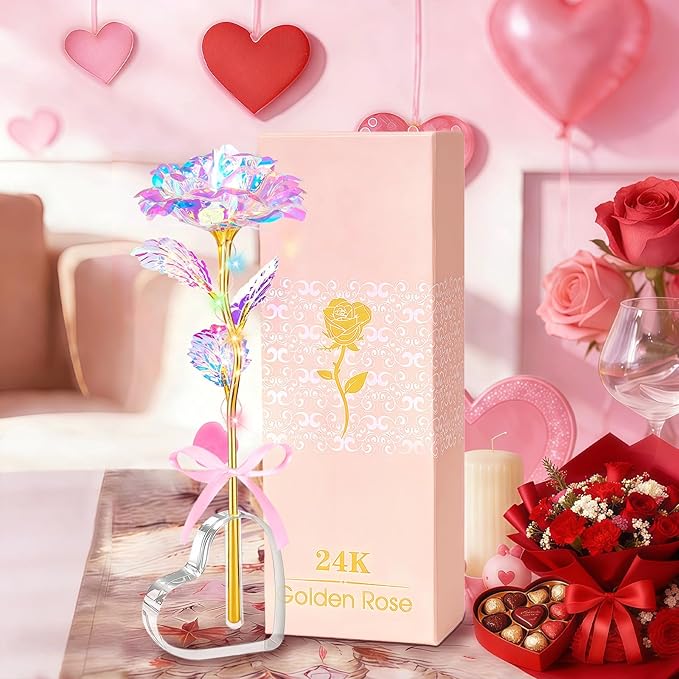 Mothers Day Mom Gifts for Women Grandma, Artificial Forever Birthday Flowers Galaxy Glass Eternal Roses with Heart Shaped Crystal Vase, Mother's Day Anniversary Wedding Rose Gifts for Wife Sister