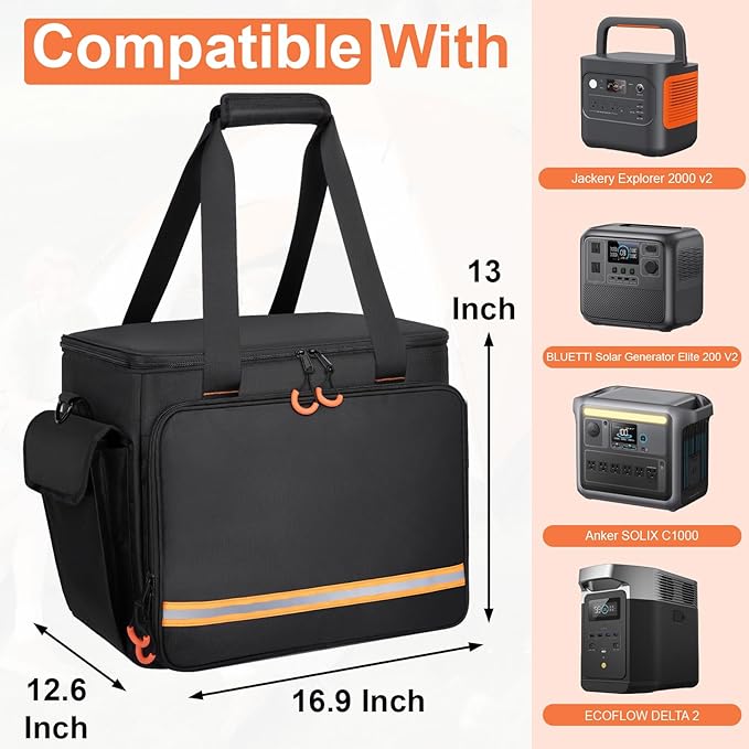 Portable Station Bag Compatible with Jackery Explorer 2000 v2, with Plenty of Room for Accessories, Waterproof and Non-slip Bottom, and Abrasion-resistant Nylon Fabric