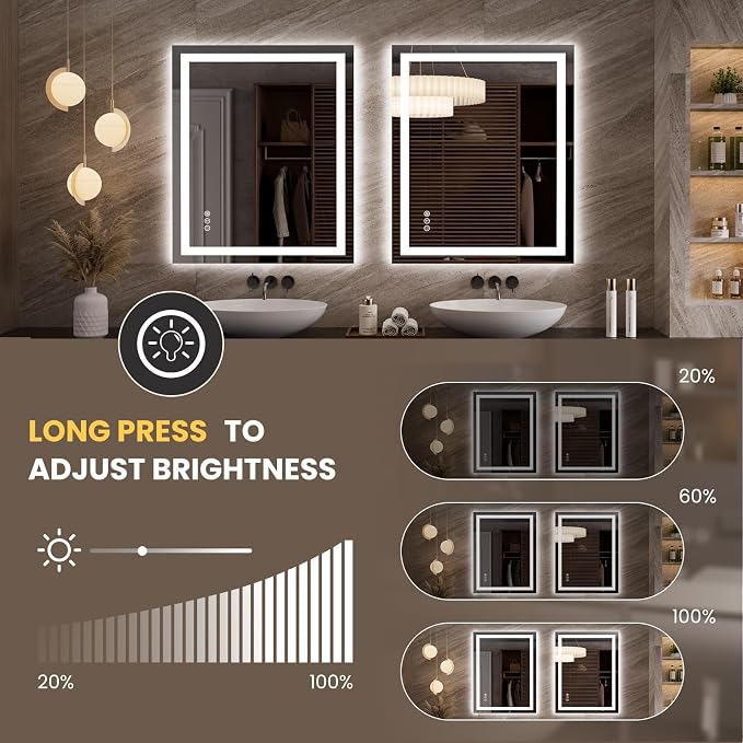 LOAAO 35.4"x29.9" LED Bathroom Mirror with Lights, Anti-Fog, Dimmable, Backlit + Front Lit, Lighted Bathroom Vanity Mirror for Wall, Memory Function, Tempered Glass, Safe to Use, ETL Listed