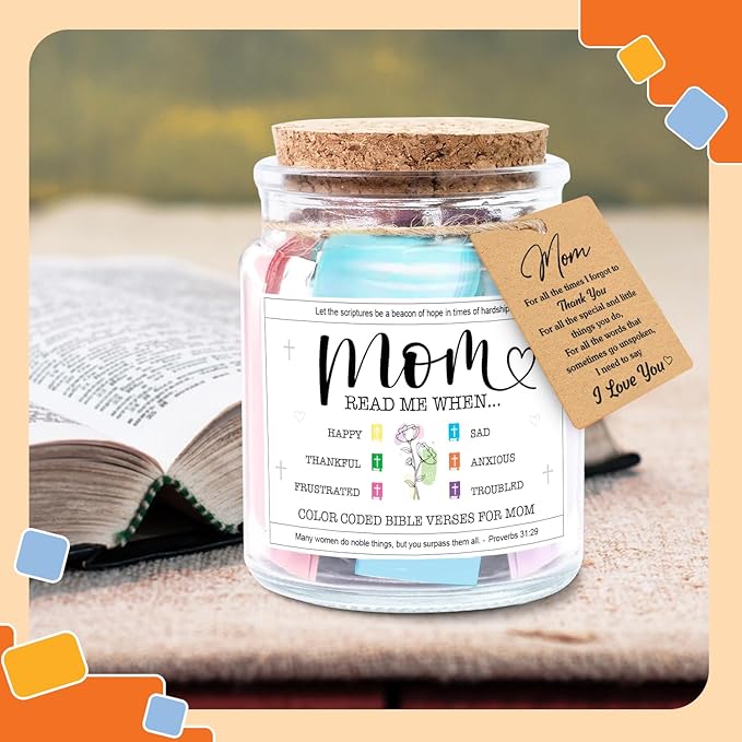 NewEleven Mothers Day Gifts For Mom, Mom Gifts From Daughters Son on Mother Birthday, Bible Jar, Christian Gift for Wife, Thank You Gift Decorative Inspirational Scripture Jar with 92 Bible Verses