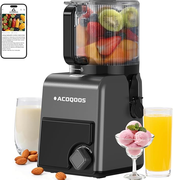 3-in-1 Cold Press Juicer Machines, 6.5" Mega Chute for Whole Fruit, Slow Masticating Juicer with Sorbet & Nut Milk Maker, BPA Free, 100 OZ Hopper, Easy Clean, Oxide Gray