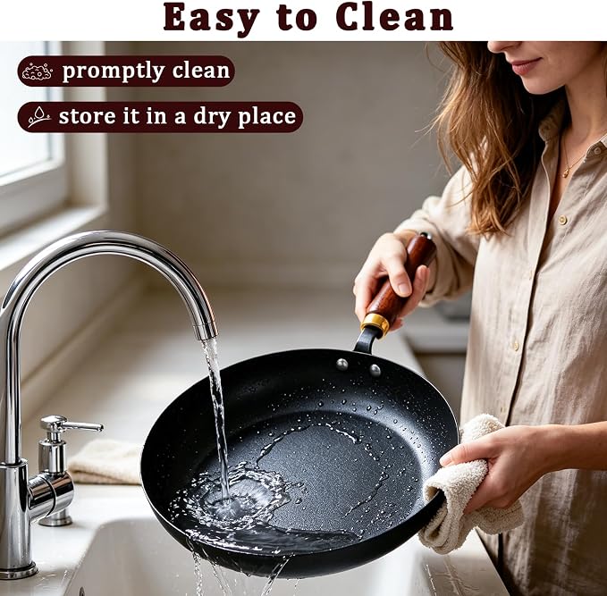 Nonstick Frying Pan with Lids Set, 10”/11”/12.5” Lightweight Iron Skillets | with Detachable Wooden Handles, Pre Seasoned wok with Tempered Glass Lids