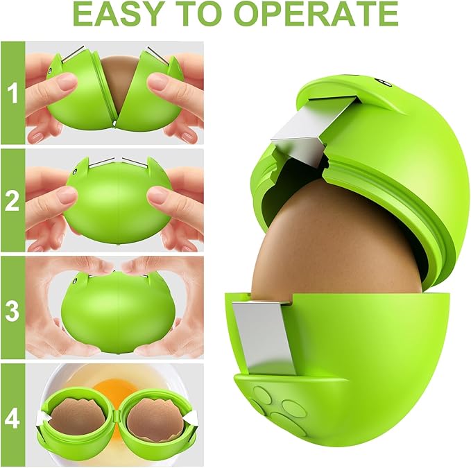 Egg Cracker, Silicone Egg Shell Opener, Cute Egg Shaped Design, Opens Eggs with Ease, A Little Happiness Boost for Your Kitchen (1, Green)