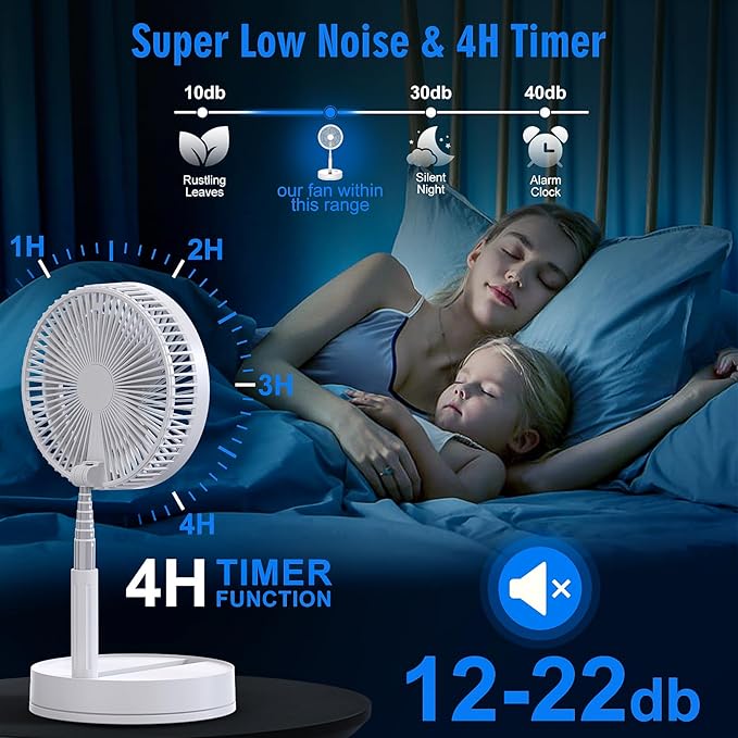 Portable Foldable Rechargeable Oscillating Fan - 8.6" 8000mah Battery Operated USB C Small Fan with Remote Quiet Table Desk Fan Folding Standing Pedestal Fan for Bedroom Rome Office Camping Travel