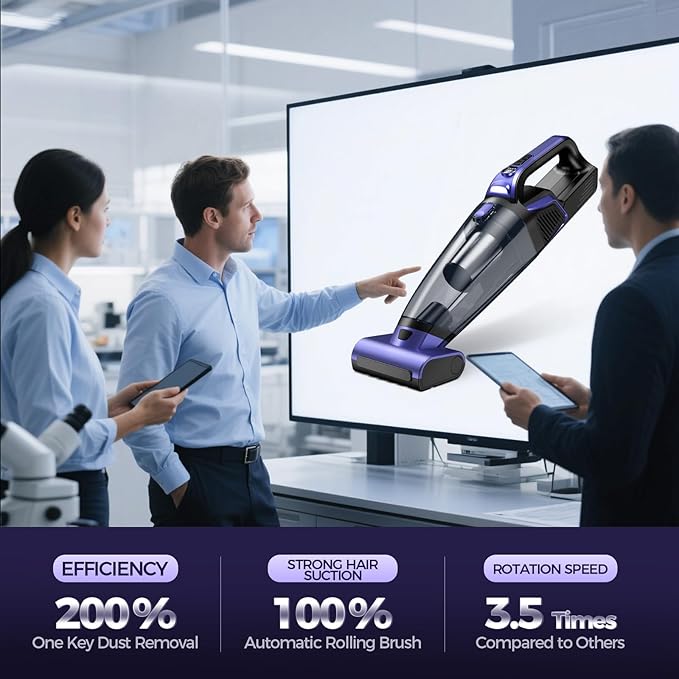 Pet Hair Handheld Vacuum Cordless: 20000PA Rechargeable Car Vacuum Cleaner | High Power Vacuum with Motorized Brush and LED Light, Hand Vacuum Cleaner with Reusable Filter for Car, Home, Office & Pet