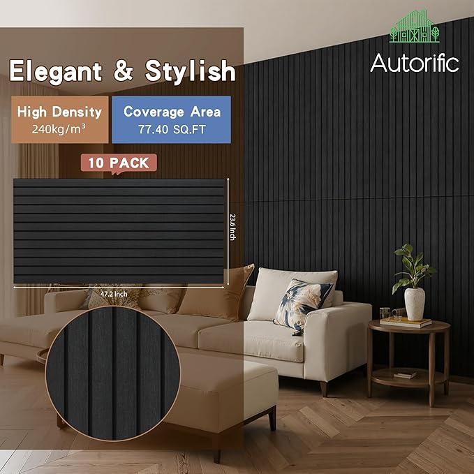 10 Pack Acoustic Panels, 47.2”x23.6” Decorative Large Acoustic Wall Panels, Sound Proof Panel with Simulated Wood Grain Finish,for Office,Home Theater,Studio,Living Room, Smoky