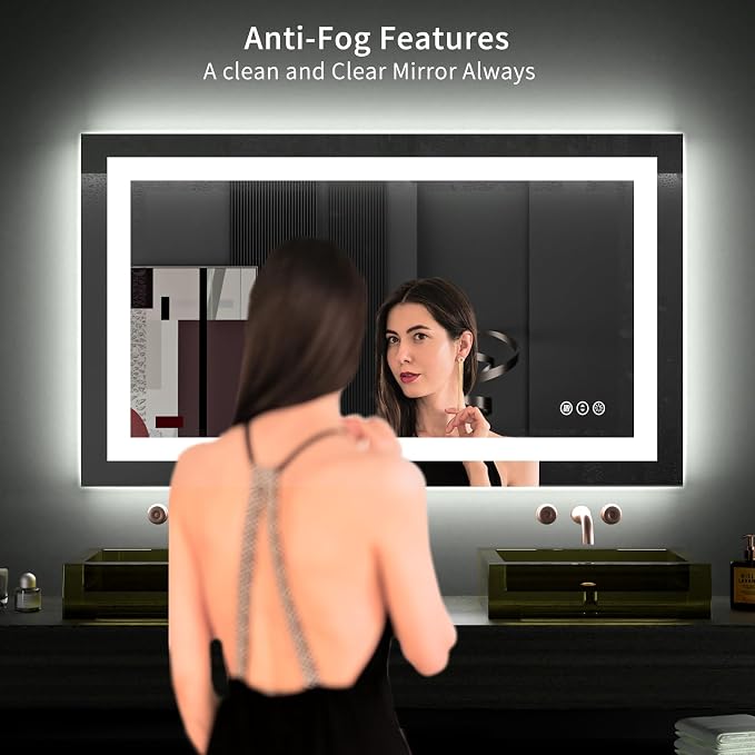 LOAAO 40"X24" LED Bathroom Mirror with Lights, Anti-Fog, Dimmable, Backlit + Front Lit, Lighted Bathroom Vanity Mirror for Wall, Memory Function, Tempered Glass, ETL Listed
