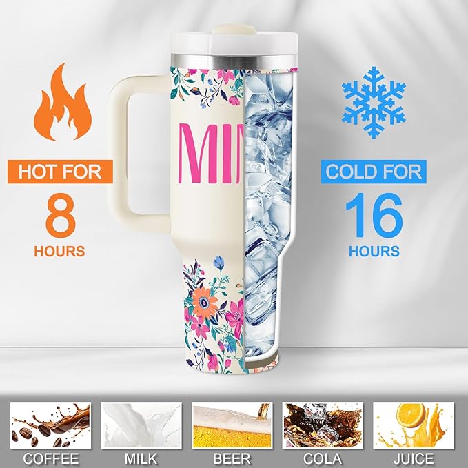 ROSTANTEN Mimi Gifts for Grandma Mothers Day Gifts for Mimi Grandma Gift Ideas from Grandkids for Birthday Christmas 40oz Travel Cup Insulated Tumbler with Lid & Straw