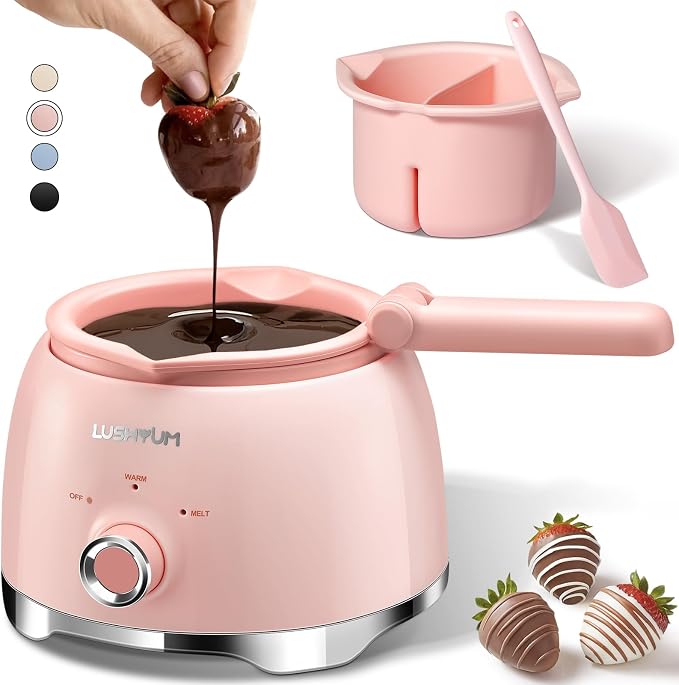 Electric Chocolate Melting Pot with 2 Insert Pots, 4-Cup Chocolate | Even Heating & Fast Melting, BPA-Free Silicone, Easy Clean, Less Waste, Ideal for Chocolate & Candy Melts, Parties & Fondue