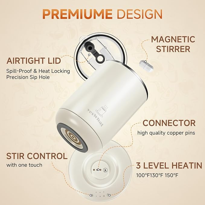 Self Stirring Coffee Mug, Self Heating Coffee Mug with Smart Temperature Control, Heated Coffee Mug 10 oz, Electric Coffee Cup,with Heating Base,Auto Shut Off Warming Mug for Mom