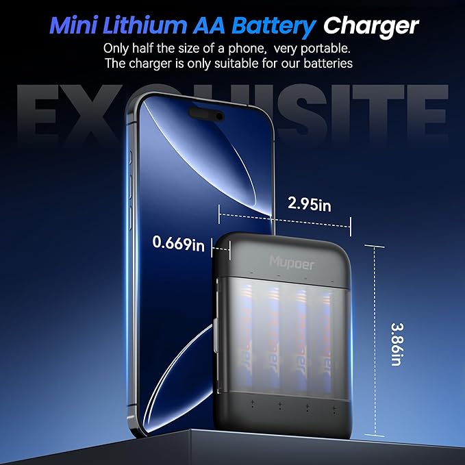 Rechargeable AA Lithium Batteries with Box, Double A Battery Rechargeable 8 Count 1.5V 3600mWh,Long Lasting Lithium ion Batteries with Ultra Thin Charging Storage Box for Blink Xbox