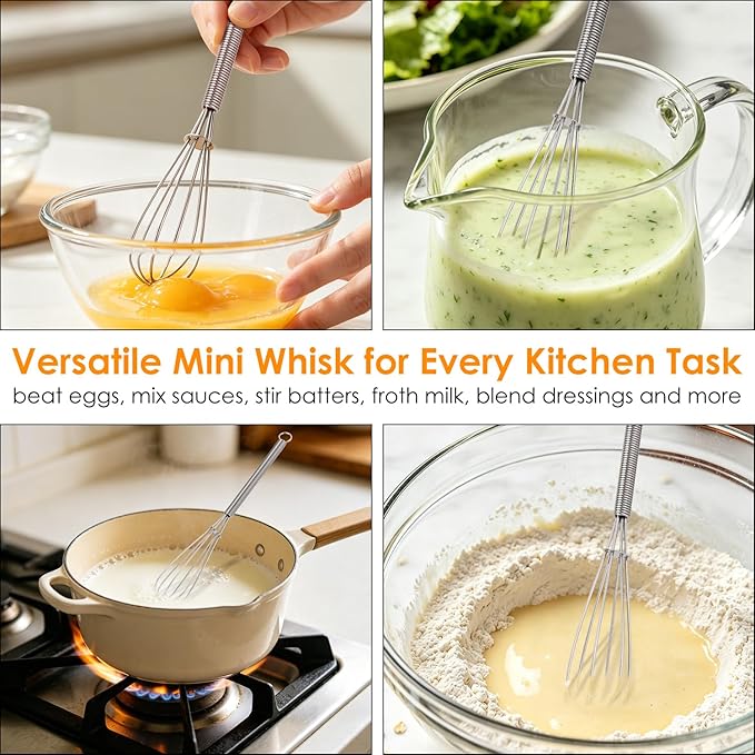 HOTEC Mini Whisks Anti-Rust 304 Stainless Steel Set of 2-5“ & 7", Small Whisk for Cooking, Baking, Mixing Ingredients