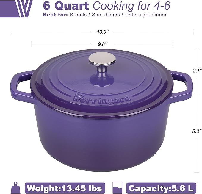 VORRINGARD Enameled Cast Iron Dutch Oven Pot with Lid, for Bread Baking, Round Bread Oven- include Sourdough Bread Baking Supplies Set, 6QT, Purple