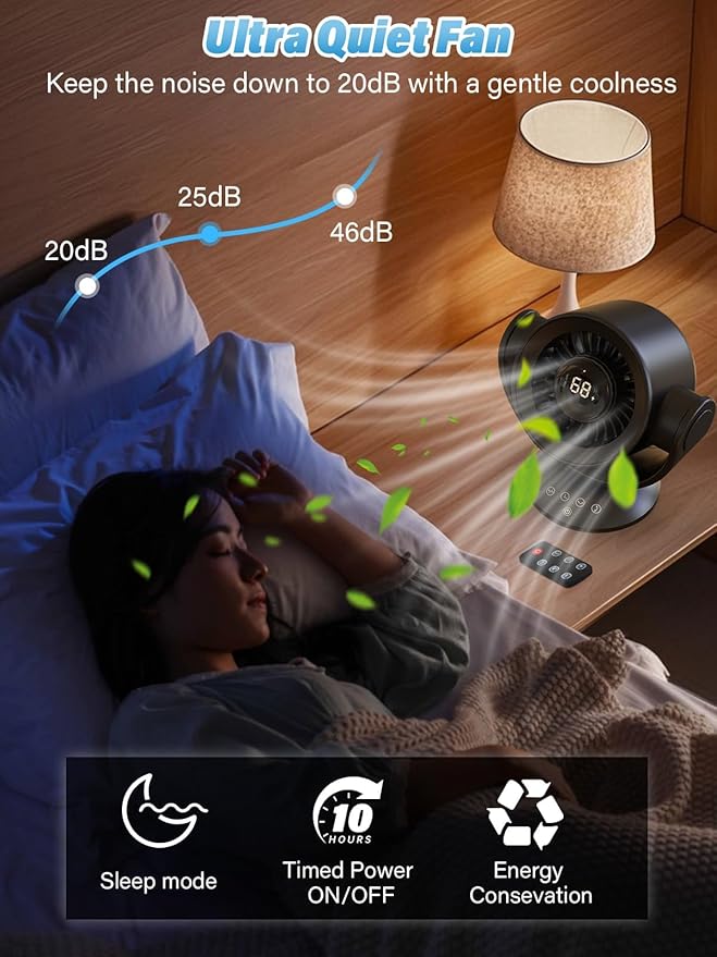 Desk Fans for Bedroom，Air Circulator Fan，90°Vertical +120°Auto Oscillating,100 Speeds, 10H Timer, Quiet Fan,Digital Display Rechargeable USB, with Remote, for Home, Office（Black）