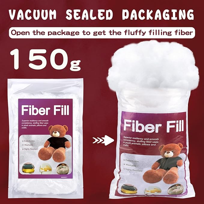 BUTUZE 5.29oz/150g Polyfill Stuffing Fiber Fill, (2.1oz-4.4lb) White Premium Fiberfill Stuffing for Craft, Crochet Stuffing, Stuffing for Stuffed Animals, Cotton Batting - Sealed Packaging