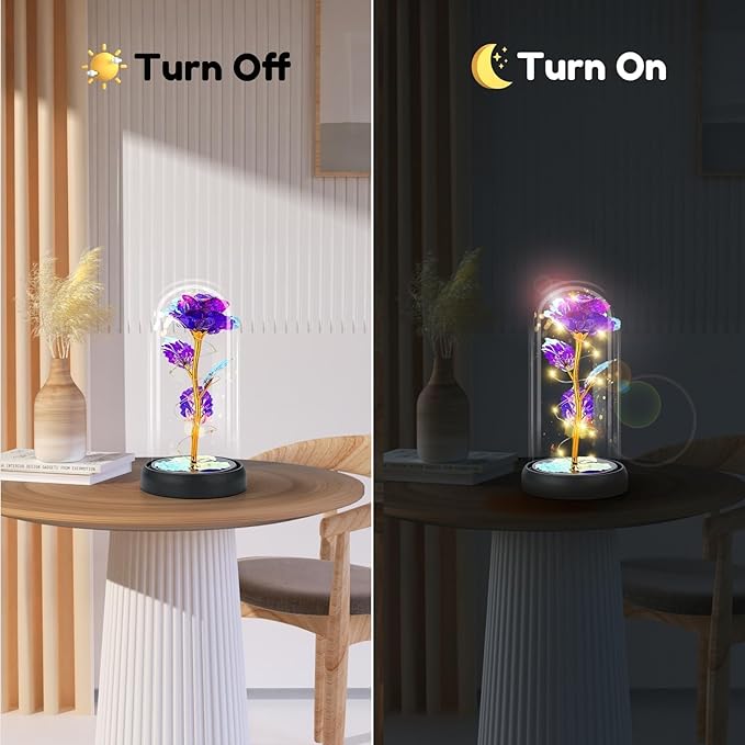 Otlonpe Mothers Day Flowers Gifts for Mom from Daughter Son, Preserved Forever Glass Light Up Rose Gifts for Grandma Wife Women Girlfriend Sister, Teacher Appreciation Graduation Gift for Her (Purple)