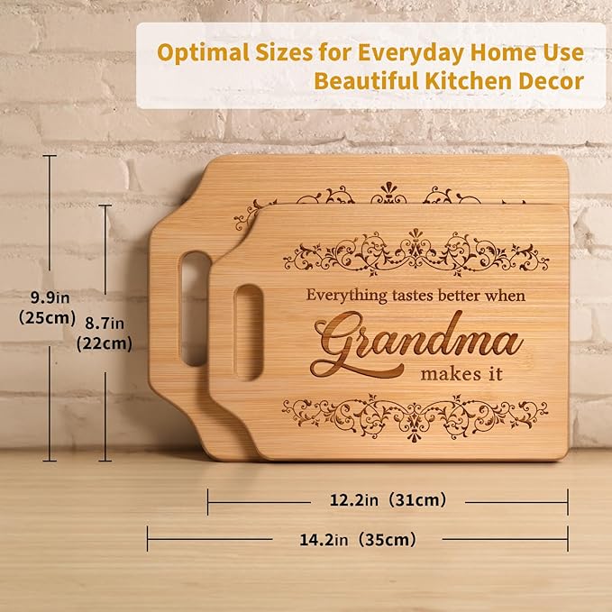 AceThrills Grandma Gifts for Grandma Birthday Gifts from Grandkids for Mother's Day - Engraved Bamboo Cutting Board 13.78"L x 9.84"W x 0.4"Th (Everything Tastes Better)