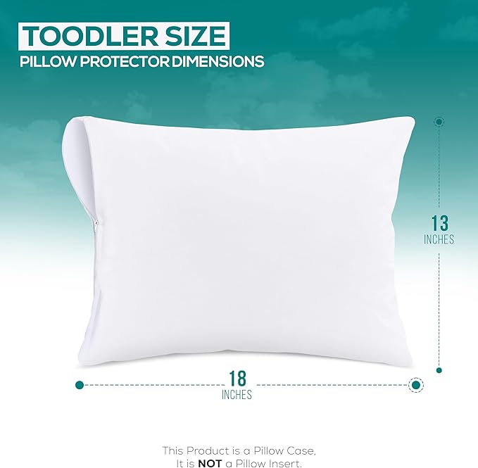 Set of 2 Pillow Protectors with Zipper Toddler Size, Bed Bug and Dust Mite Proof Pillow Covers, Ultra Soft Pillow Encasements, Moisture Wicking and Waterproof Pillow Cases by Utopia Bedding (White)