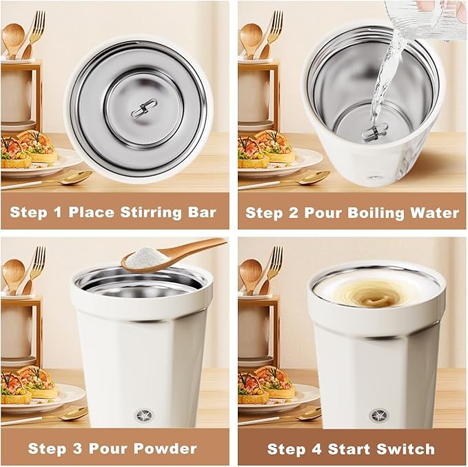 Self Stirring Mug, 400mL Self Stirring Coffee Mug with Magnetic Stirrer &Leak-Proof Lid Rechargeable Auto Magnetic Coffee Mug for Coffee/Milk/Protein Powder