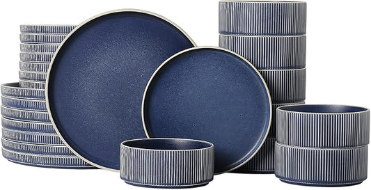 Dinnerware Set Service for 8, 24-Piece Ceramic Plates and Bowls Set, Chip & Scratch Resistant, Microwave and Dishwasher Safe, Modern Minimalist Tableware for Everyday Use, Matte Blue