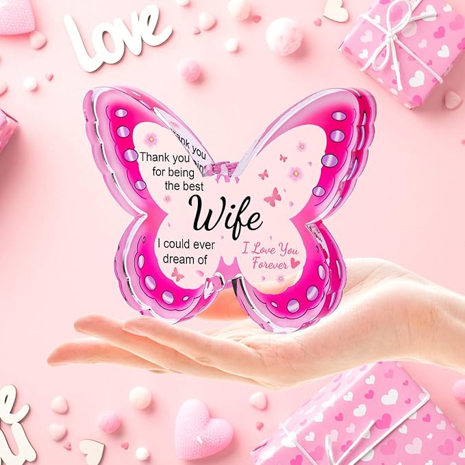 Mothers Day Gifts for Wife, Wife Mothers Day Gifts - Acrylic Butterfly Plaque To My Wife 4.3×3.3 in, Birthday Anniversary Christmas Valentines Day Gifts for Wife from Husband