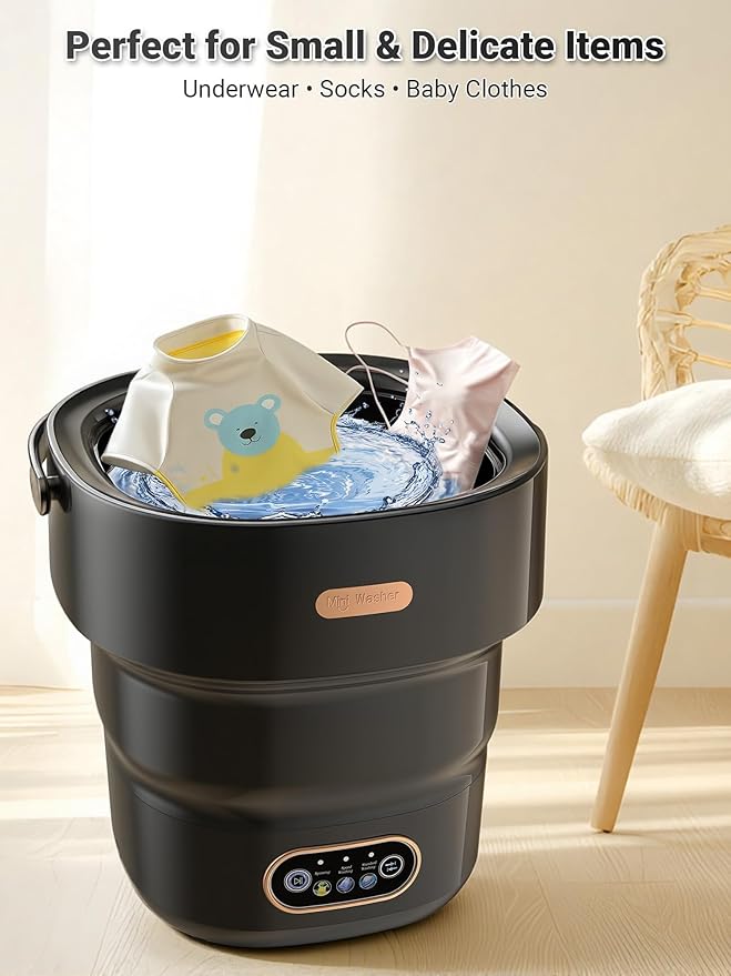 Portable Washing Machine 16L Foldable Mini Washer for Underwear Socks Baby Clothes Small Loads Compact Washer for Apartment Dorm RV Travel (Black)