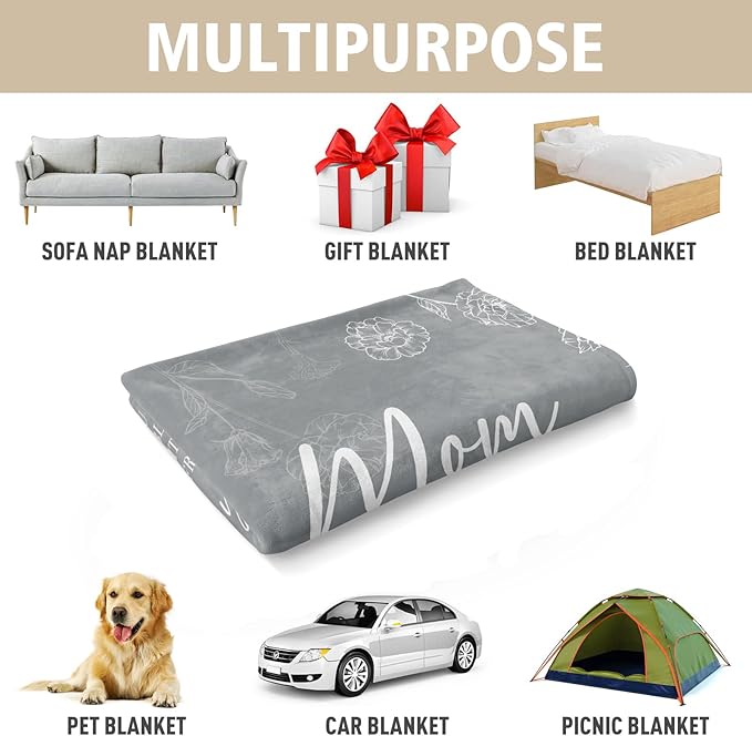 GiltGlimmer Gifts for Mom Mothers Day, Mom Birthday Gifts Blanket, Moms Gift for Women from Daughter Son, We Love You Present for Mother Mommy Christmas 60" x 50", Grey