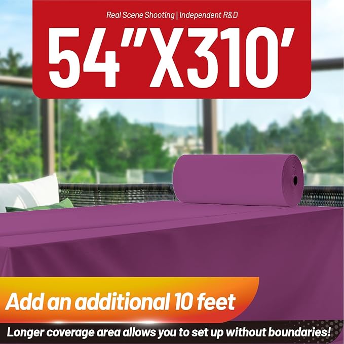 Plastic Table Cloth, 310 Ft X 54 in Plastic Table Cloth Disposable Purple Tablecloth with Any Cut Sliding Cutters Premium PEVA Disposable Tablecloth for Picnics, Parties, Birthdays, Festivals