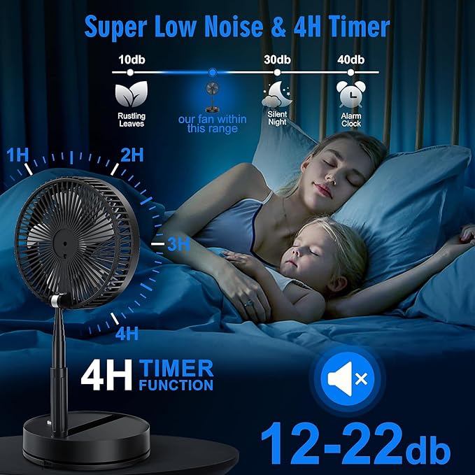 LIPETY Portable Foldable Oscillating Fan - 8.6" 8000mah Rechargeable Battery Operated USB C Small Fan with Remote Quiet Table Desk Fan Folding Standing Pedestal Fan for Rome Office Camping Travel
