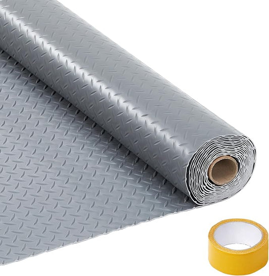 GarveeTech 7.5x20 FT Garage Floor Mat, 2.8mm Thickened Non-Slip PVC Garage Mat Roll, Diamond Plate Floor Protector Mat with 33FT Tapes for Garage, Under Car Parking Mat for SUVs, Trucks, Sports Car