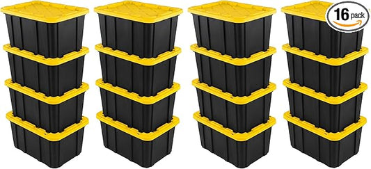 Sterilite 16-Pack Industrial Tote, Plastic Storage Container Bins with Lids, 27 Gallon - Large, Stackable, and Heavy-Duty Organizer Box Containers for Closet, Garage, Shelves, and Office